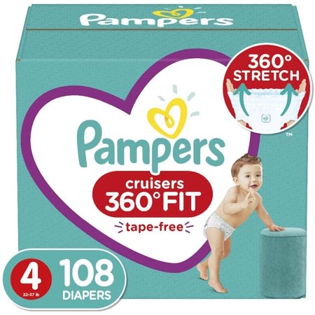 Diapers Size 4, 108 Count - Pampers Cruisers 360? Fit Disposable Baby Diapers, Enormous Pack (Packaging May Vary)