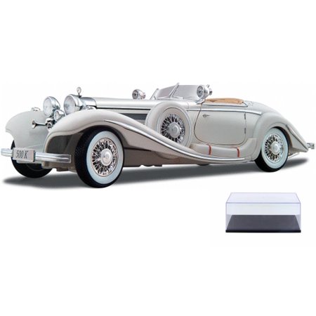 Diecast Car & Display Case Package - 1936 Mercedes Benz 500K Typ Roadster Convertible, White - Maisto Premiere 36055 - 1/18 Scale Diecast Model Toy Car w/Display Case