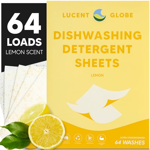 Lucent Globe Dishwasher Detergent Sheets - Powerful Clean For Dishes, Pots &Amp; Pans - Free From Harsh Chemicals - No Bulk Or Spills - Multi-Use For Dishwasher &Amp; Handwashing (Lemon Scent)
