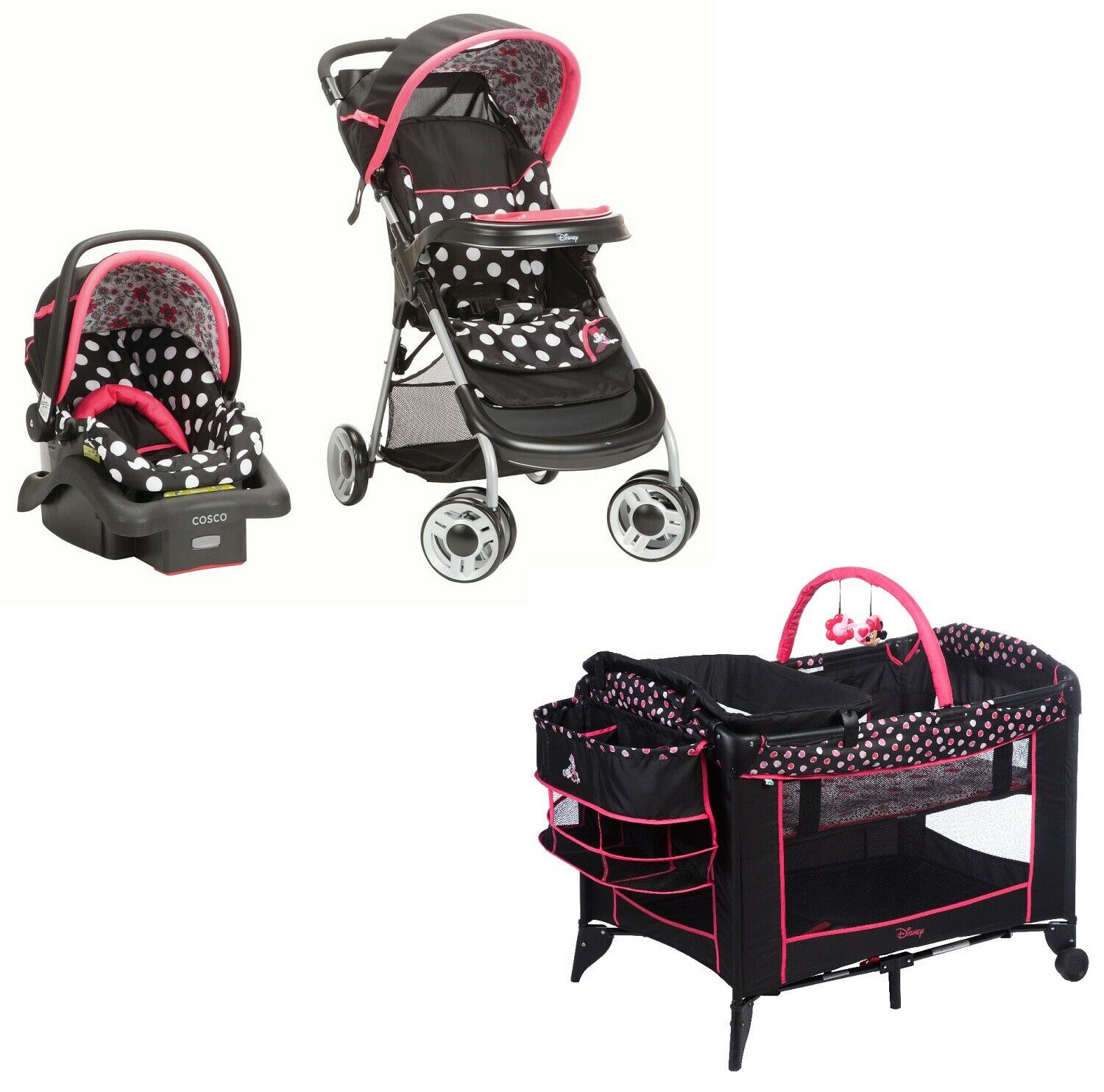 Disney Baby Minnie Mouse Stroller with Car Seat & Playard Infant Travel System