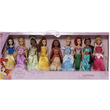 Disney Collection Princess Dolls 9-Piece Playset-Rapunzel, Snow White, Aurora, Jasmine, Cinderella, Belle, Ariel, Tiana, Moana