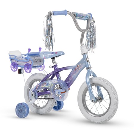 Disney Frozen Bike with Doll Carrier Sleigh for Girls, 12 In. , White and Purple by Huffy