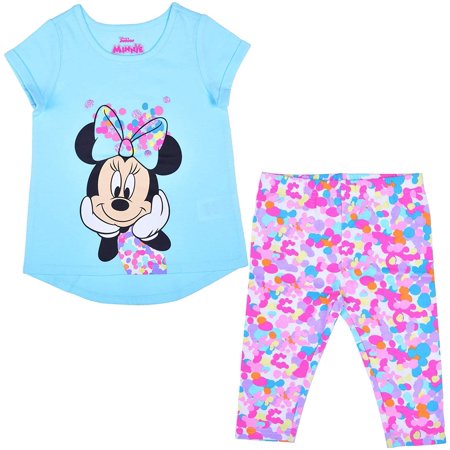 Disney Girl's 2-Pack Minnie Mouse Tee Shirt and Capri Leggings Set for Toddlers, Size 5 Aqua