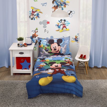 Disney Mickey Mouse Fun with Friends Toddler Bedding Sets, Toddler Bed, Blue, 4-Piece