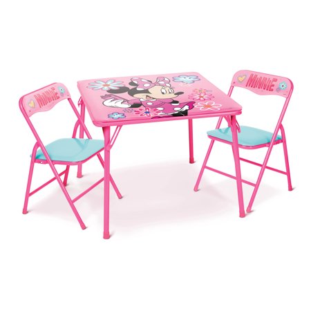 Disney Minnie Mouse 24 Inch 3 Piece Kids Play Activity Table Set includes 2 Chairs, Pink/Blue
