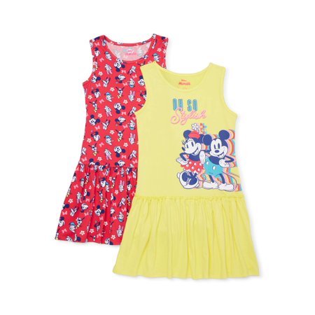 Disney Minnie Mouse Exclusive Girls' 4-12 Drop Waist Dress, 2-Pack