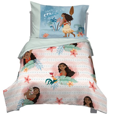 Disney Moana Polyester Reversible Bedding Set, Crib/Toddler Bed, Pink, 4-Pieces