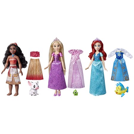 Disney Princess Royal Fashions And Friends, Fashion Doll 3-Pack, Ariel, Moana, And Rapunzel, Toy for Girls 3 And Up