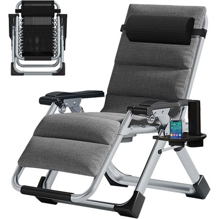 Docred Oversized Padded Zero Gravity Chair, Folding indoor Outdoor Patio Recliner w/ Headrest &mattress