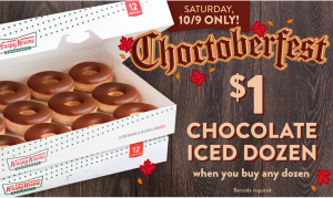 Krispy Kreme Chocolate Glazed Dozen Donuts BOGO $1!