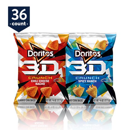 Doritos 3D Crunch 2 Flavor Variety Pack, 0.625 oz Bags, 36 Count
