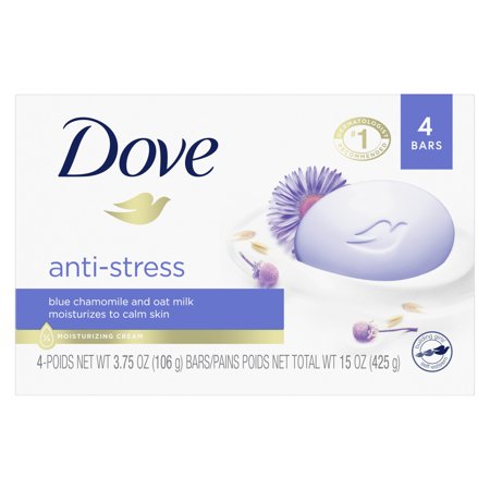 Dove Beauty Bar Gentle Cleanser Moisturizes To Calm Skin Anti-Stress Cream Bar Gentle Bar Soap Cleanser Made With 1/4 Moisturizing Cream 3.75 oz 4 Count