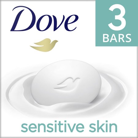 Dove Beauty Bar More Moisturizing Than Bar Soap Sensitive Skin With Gentle Cleanser for Softer Skin, Fragrance Free, Hypoallergenic 3.17 oz, 3 Bars
