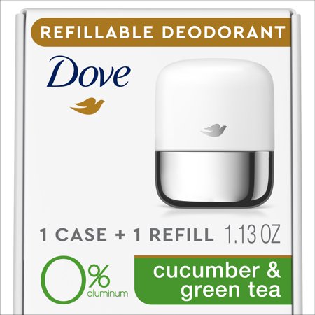 Dove Refillable Deodorant Starter Kit Cucumber & Green Tea Aluminum Free Deodorant, 1.13 oz