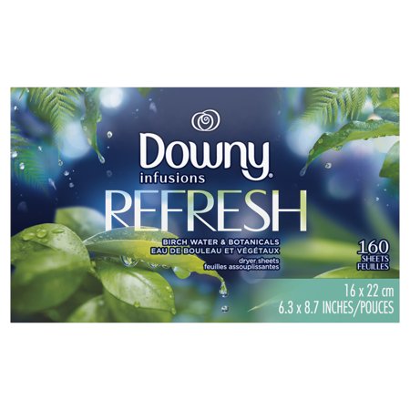 Downy Infusions Fabric Softener Dryer Sheets, Refresh, Birch Water & Botanicals, 160 Ct