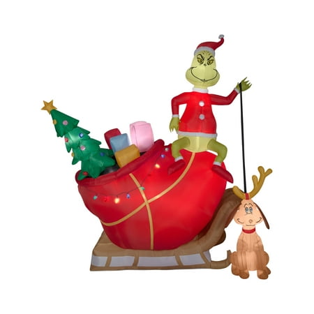 Dr. Seuss The Grinch and Max Colossal Sleigh Scene Inflatable Airblown Decor