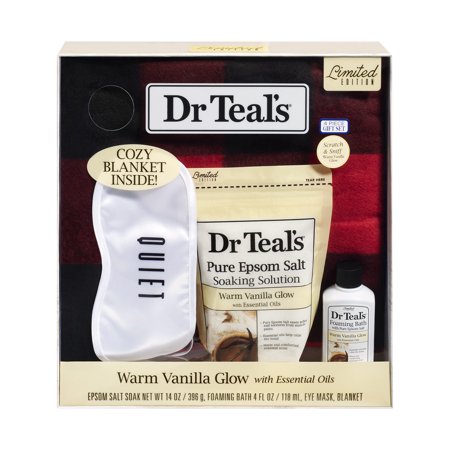 Dr Teal's Bath Gift Set with Cozy Blanket: Warm Vanilla Glow