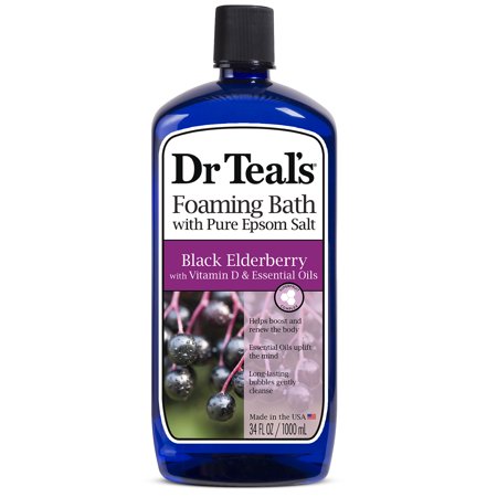 Dr Teal's Foaming Bath with Pure Epsom Salt, Black Elderberry with Vitamin D, 34 fl oz.