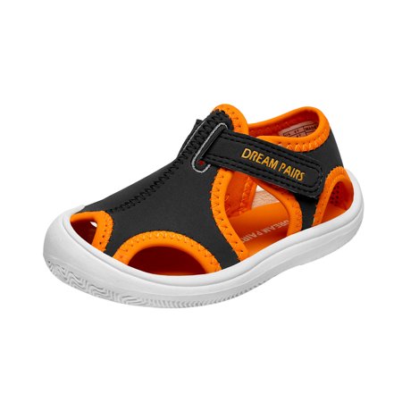 Dream Pairs Boys Girls Toddler/Little Kid Outdoor Water Shoes Closed Toe Summer Sandals SEA-K GREY/NEON/ORANGE Size 6T