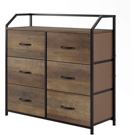 Dresser with 6-Drawer, Modern Storage Cabinet with Handles, Dresser for Bedroom, Rustic Brown Finish