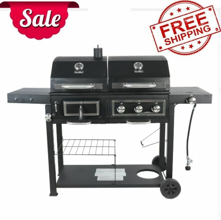 Dual Fuel Combination Gas & Charcoal Combo Grill, Black with Stainless NEW