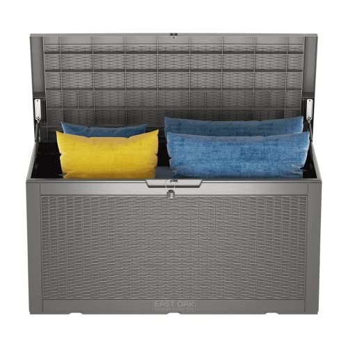 EAST OAK 100 Gallon Large Deck Box, Outdoor Storage Box with Padlock for Patio Furniture, Patio Cushions, Gardening Tools, Pool Supplies, Waterproof and UV Resistant, 660lbs Weight Capacity, Grey On Sale At Amazon.com