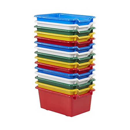 ECR4Kids Scoop-Front Storage Bins, Easy-to-Grip Design for Classroom Cubbies, Multipurpose Plastic Storage, Stackable Bins for Nursery, Playrooms and Home Organization, 15-Piece - Assorted