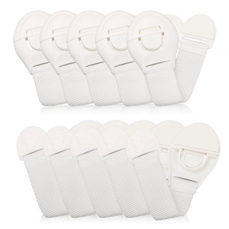 EEEkit Adjustable Baby Safety Locks Straps with Latches, White, 10 Pack