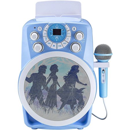 eKids Frozen 2 Bluetooth CDG Karaoke Machine with LED Disco Party Lights, Built-in Microphone, Portable Speaker, AVC for Kids