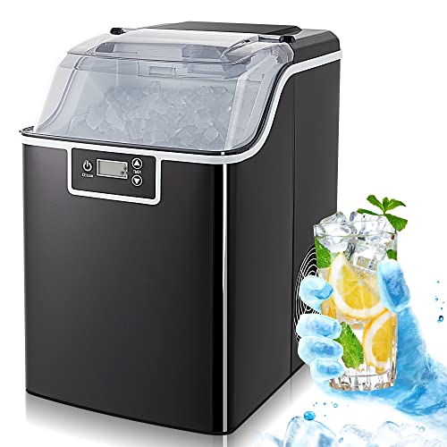 Electactic Ice Maker Countertop, Efficient Easy Carry Ice Maker, Self-Cleaning Ice Maker with Ice Scoop & Basket, 9pcs/ 8mins 26.6Lbs Per Day for Home/Office/Kitchen, Silver (Z3912)