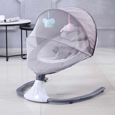 Electric Smart Baby Swing Seat for Infant Baby Motorized Portable Swing Portable Infant Rocker,Bluetooth Music Speaker with12 Preset Lullabies and 4 Speeds, Remote Control, Gray