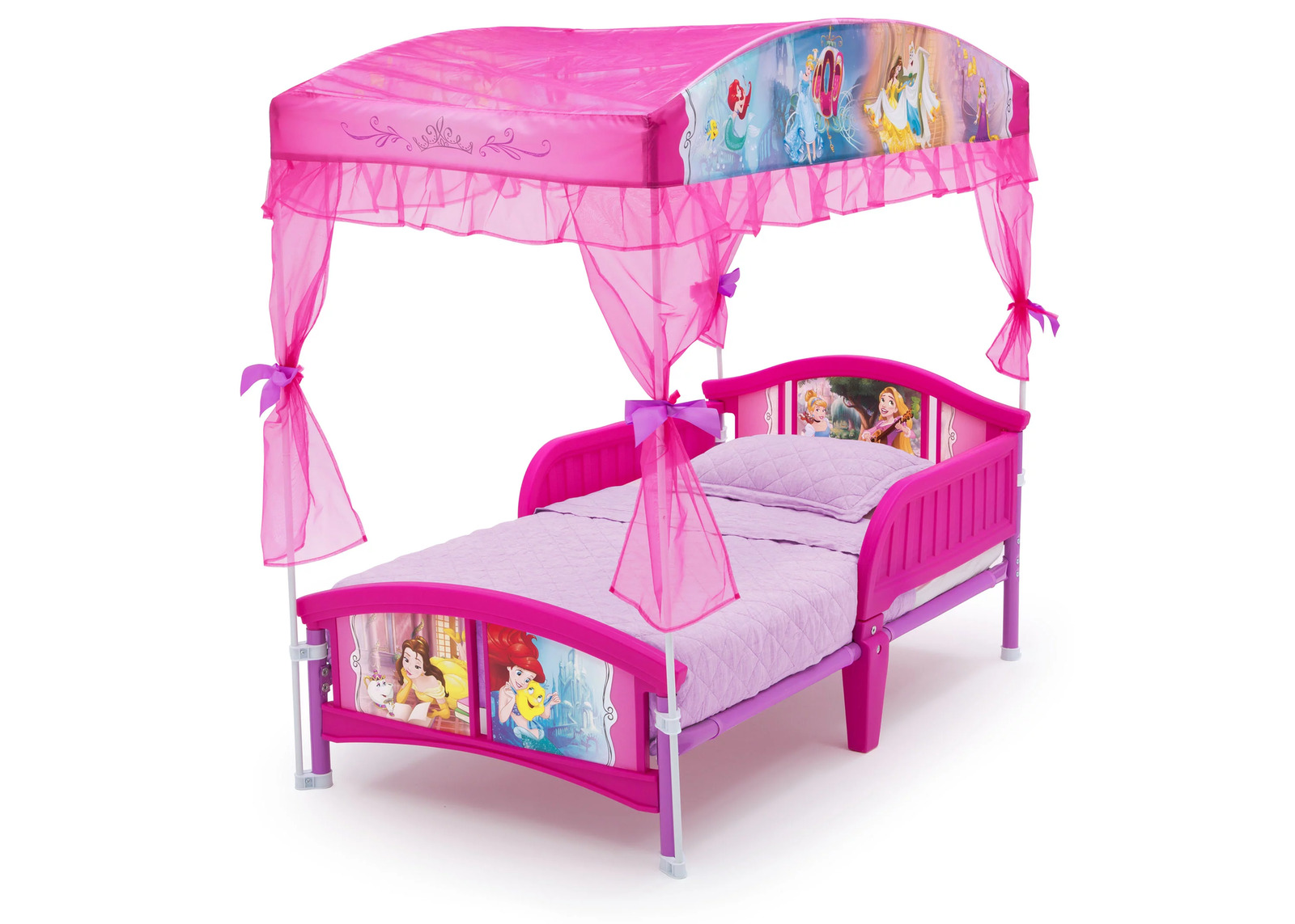 Elegant Children Bedroom Girls Princess Plastic Toddler Canopy Bed Toddler, Pink