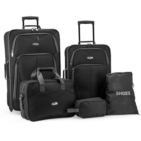 Elite Luggage Whitfield 5-Piece Softside Lightweight Rolling Luggage Set, Black