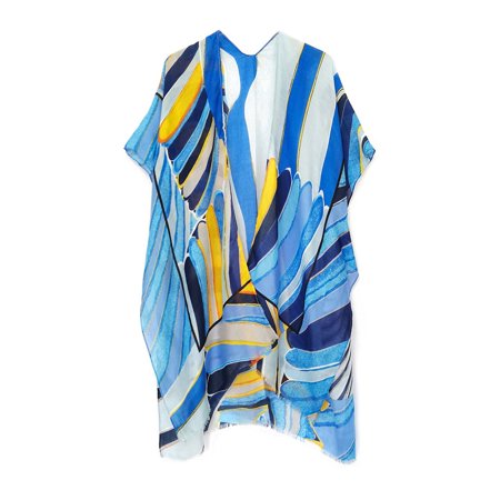 Empire Cove Womens Abstract Print Kimono Shawl Wraps Beach Cover Ups Summer Blue