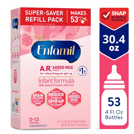 Enfamil A.R. Infant Formula, Clinically Proven to Reduce Reflux & Spit-Up in 1 Week, with Iron, DHA & Probiotics, Refill Box, 30.4 Oz