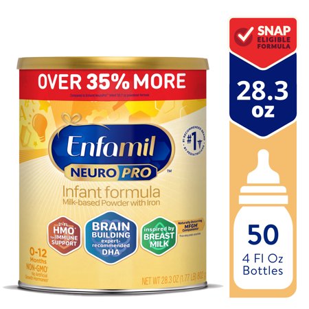 Enfamil NeuroPro Baby Formula, Triple Prebiotic Immune Blend with 2'FL HMO & Expert Recommended Omega-3 DHA, Inspired by Breast Milk, Non-GMO, Powder Can, 28.3 Oz