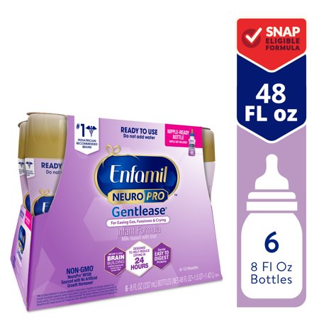 Enfamil NeuroPro Gentlease Baby Formula, Brain-Building Nutrition, Clinically Proven to reduce Fussiness, Gas & Crying in 24 hours, Ready-to-Use Bottle, 8 Fl Oz (6 count)