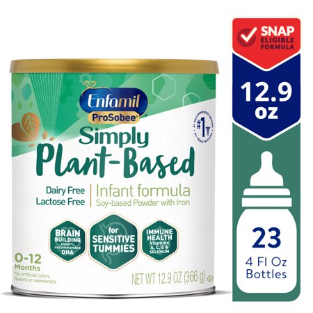 Enfamil ProSobee Soy-Based Infant Formula for Sensitive Tummies, Lactose-Free, Milk-Free, and DHA for Brain Support, Plant-Sourced Protein Powder Can, 12.9 Oz