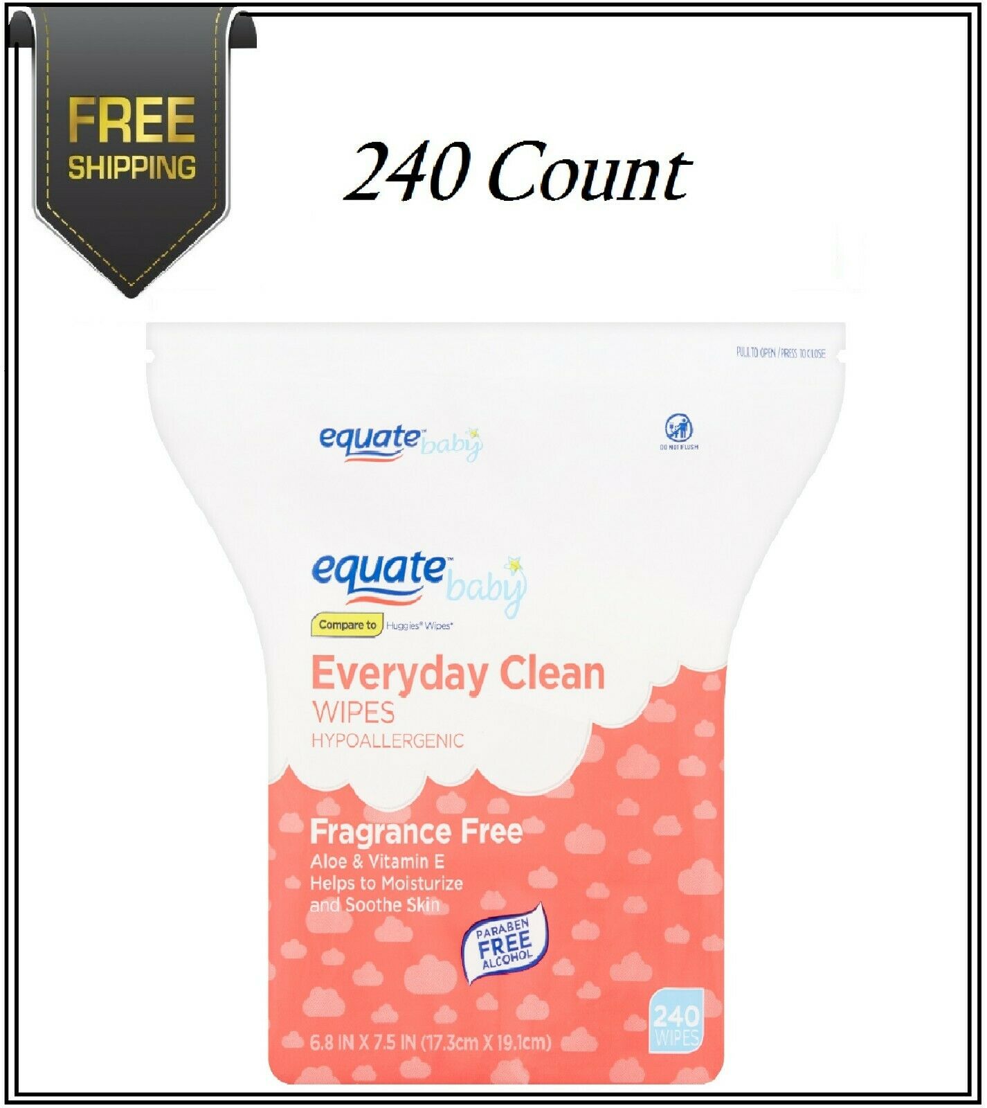 Equate Baby Everyday Clean Fragrance Free Wipes, 240 Count