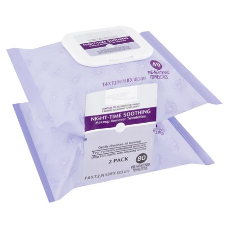 Equate Beauty Night-Time Soothing Makeup Remover Wipes, 40 Count, 2 Pack