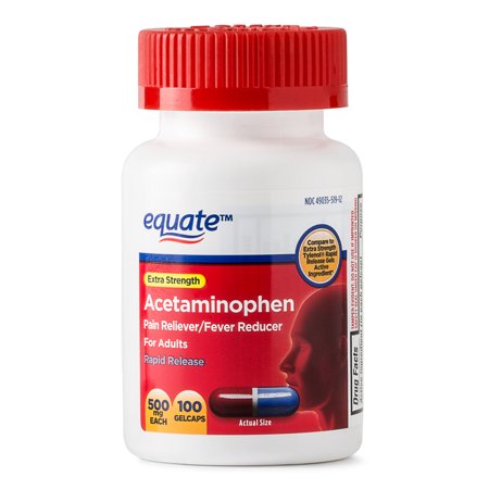 Equate Extra Strength Acetaminophen Rapid Release Gelcaps, 500 mg, 100 Count