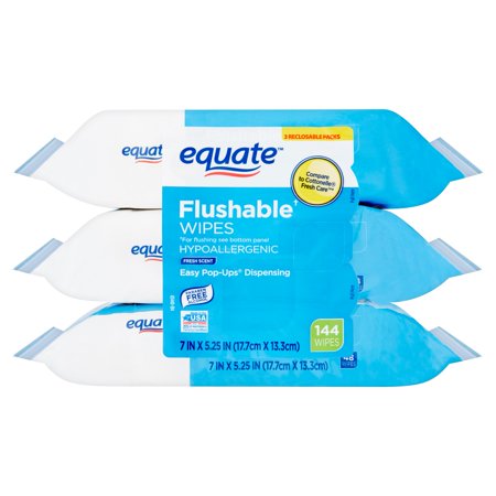 Equate Flushable Wipes, Fresh Scent, 3 Packs of 48 Wipes, 144 Wipes Total