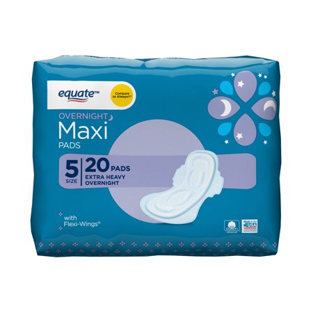 Equate Maxi Pads with Wings, Extra Heavy Overnight, Unscented, 20 ct