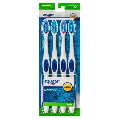 Equate Rotation Manual Toothbrush with Tongue and Cheek Cleaner and Multi Level Bristles, Soft, 4 Count
