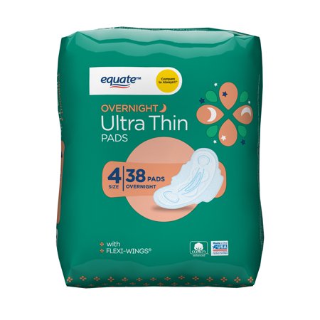 Equate Ultra Thin Pads with Wings, Overnight, Unscented, 38 ct
