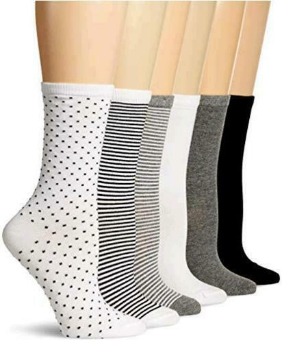 Essentials Women's 6-Pack Casual Crew Sock,, Black Assorted, Size 6.0 R8xv