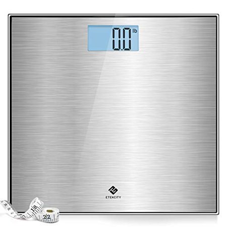 Etekcity Stainless Steel Digital Body Weight Bathroom Scale, Step-On Technology, Large Blue LCD Backlight Display,400 Pounds, Body Tape Measure Included