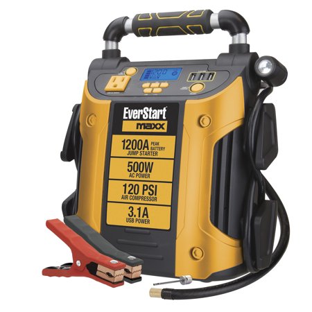 EverStart Maxx J5CPDE Jump Starter, Power Station, 1200 Peak Battery Amps with 500W Inverter and 120 PSI Compressor