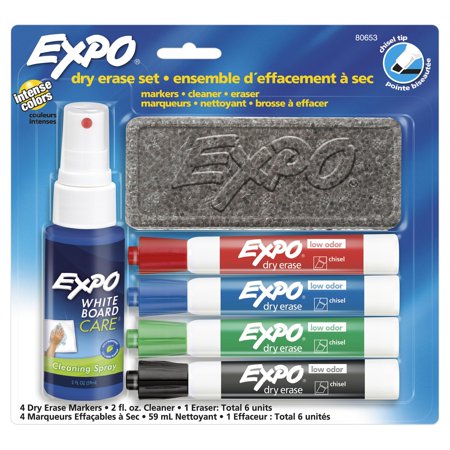 Expo Dry Erase 6-Piece Starter Set with 4 Chisel Tip Markers, Eraser, and Cleaning Spray