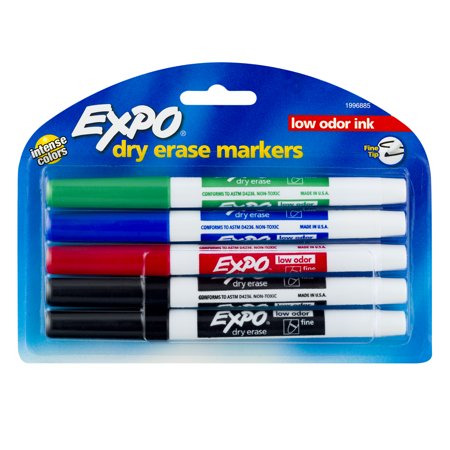 Expo Dry Erase Fine Tip Markers, Assorted Colors, 5 Count